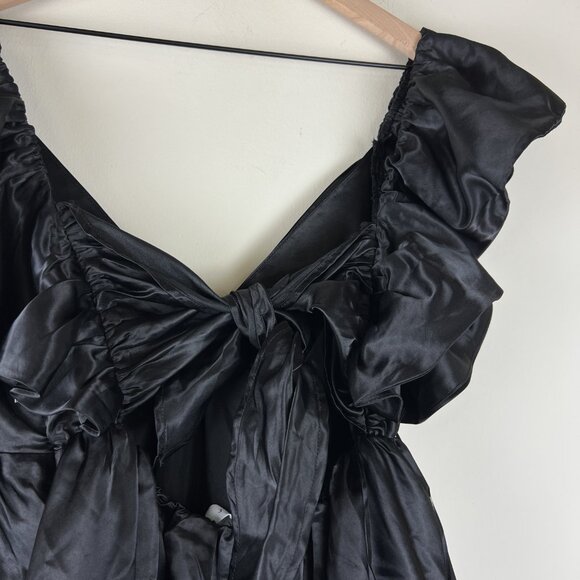 Mable Black Ruffle V-Neck Bow Back A-Line Mini Dress - Picture 7 of 7